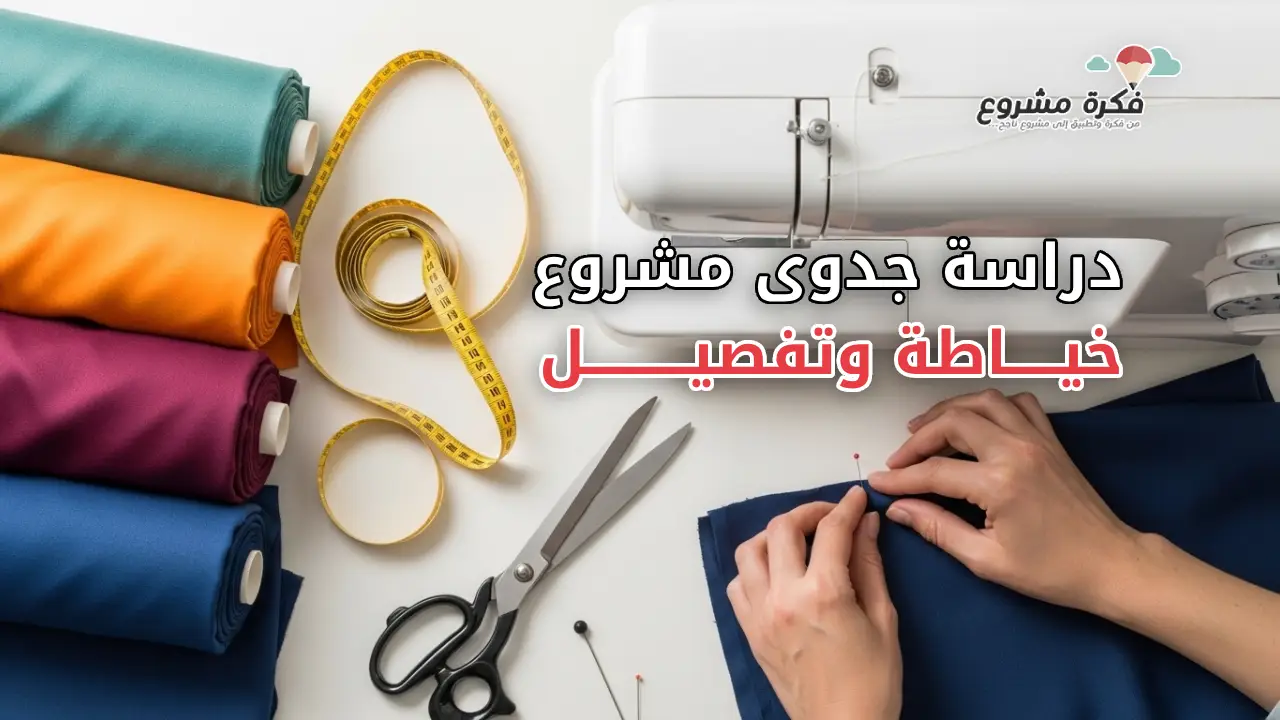 A clean, modern thumbnail image for a tailoring and sewing business guide, showing a sewing machine, measuring tape, scissors, fabric rolls, and hands working on tailoring, professional lighting, realistic style, minimal background, high quality, suitable for blog cover