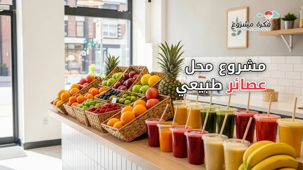 A modern juice shop interior with fresh fruits on display, colorful natural juices in clear cups, a clean and bright atmosphere, healthy lifestyle concept, professional photography, high quality, realistic lighting, no people, suitable for blog thumbnail